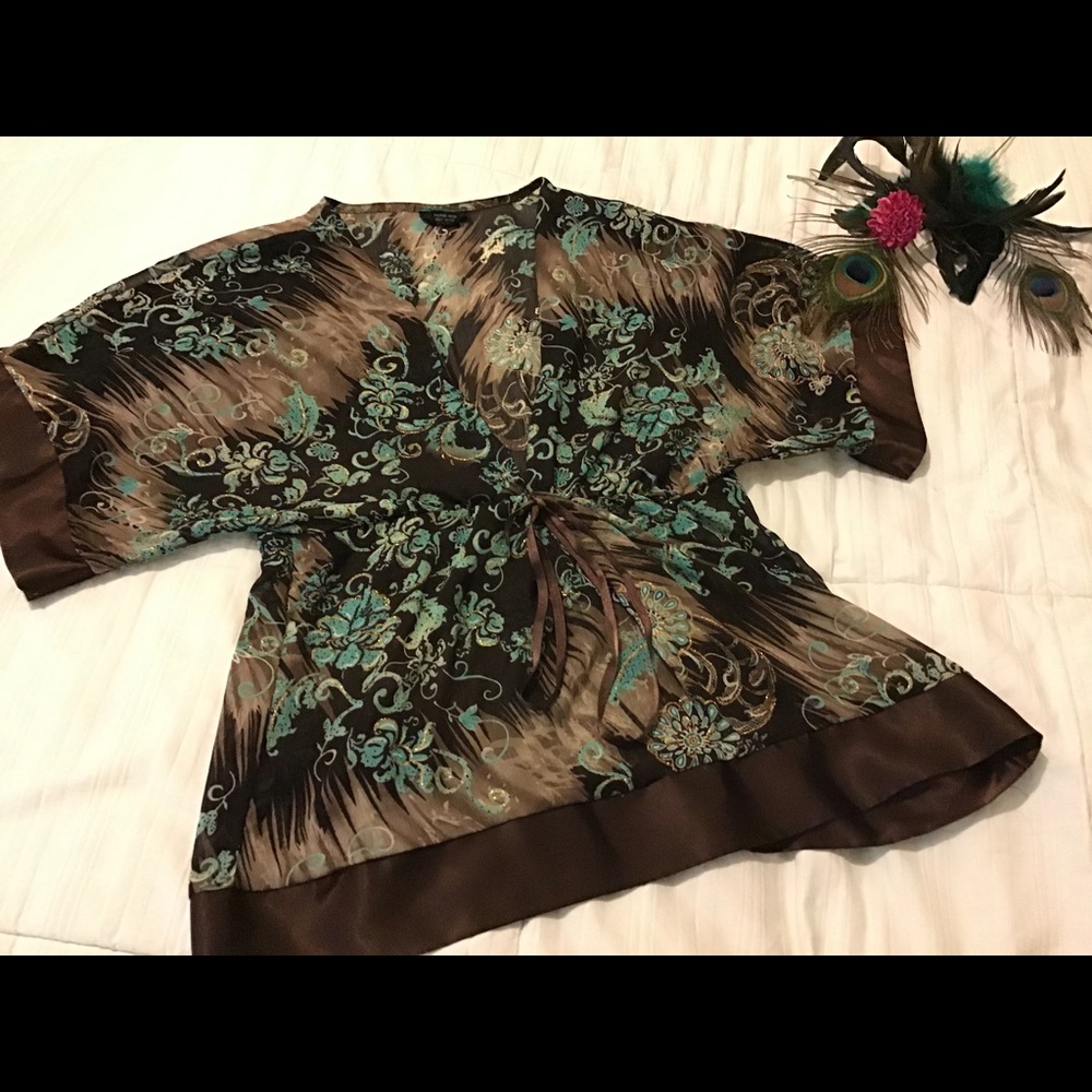 Brown, gold, & aqua blouse